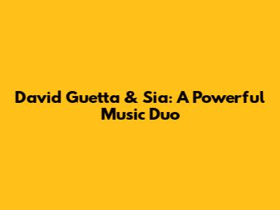 David Guetta & Sia: A Powerful Music Duo
